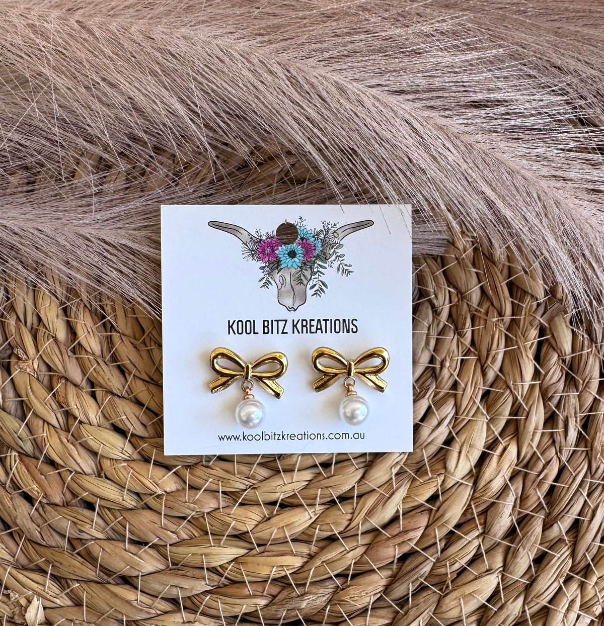 Gold Bow Pearl Earrings