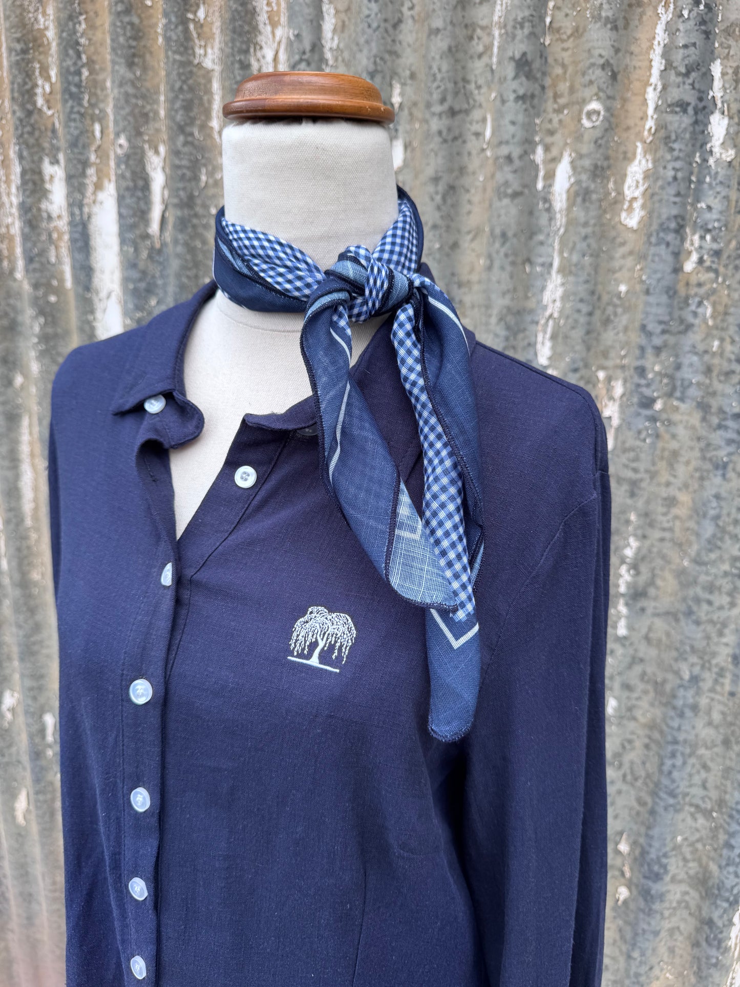 Navy Gingham Neck Scarf