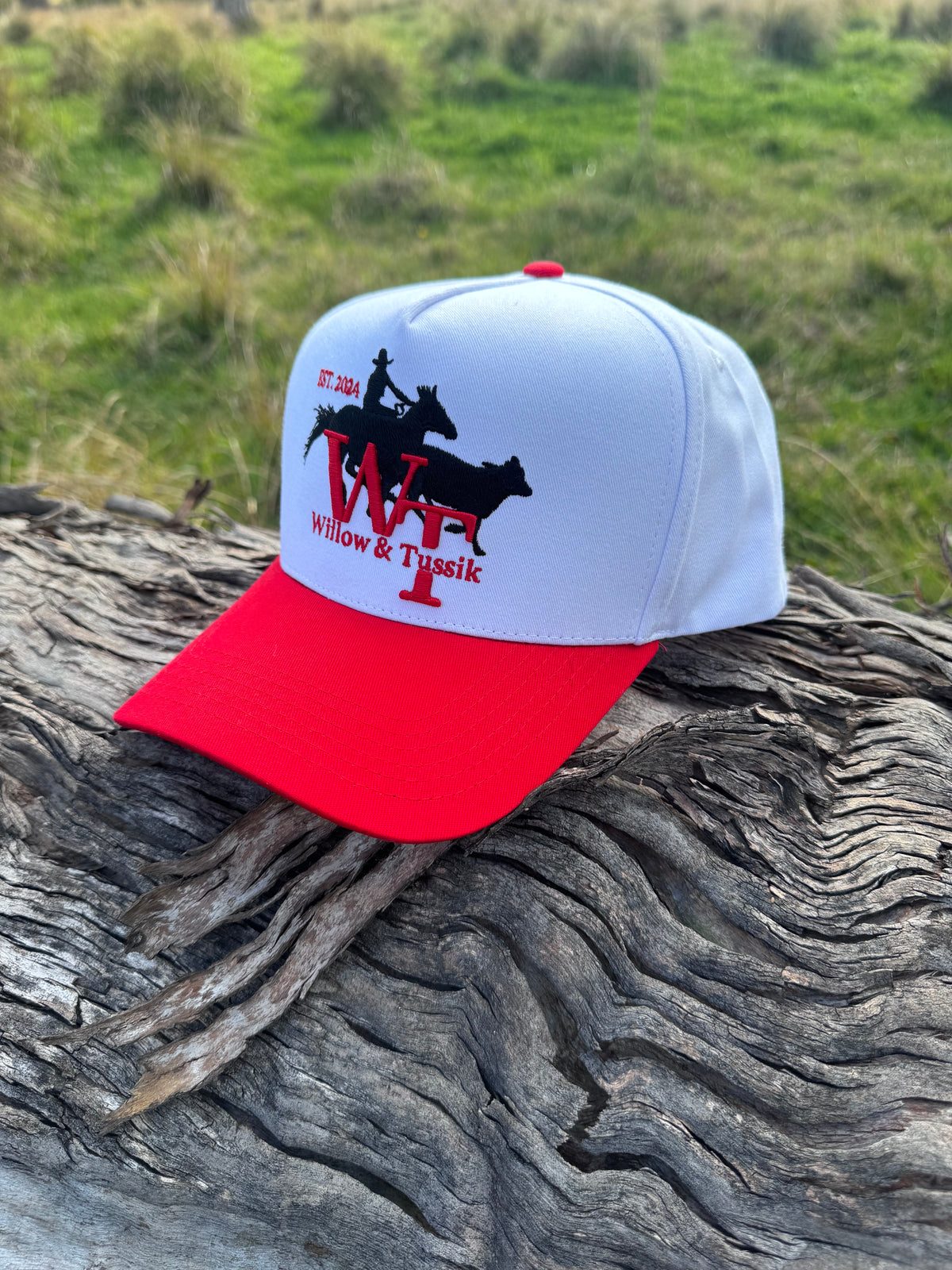 Red & White Fabric Trucker Cap