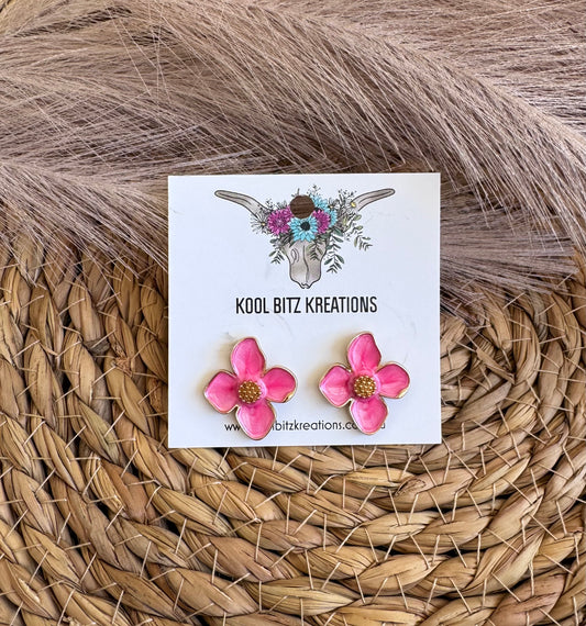 Pink Flower Earrings