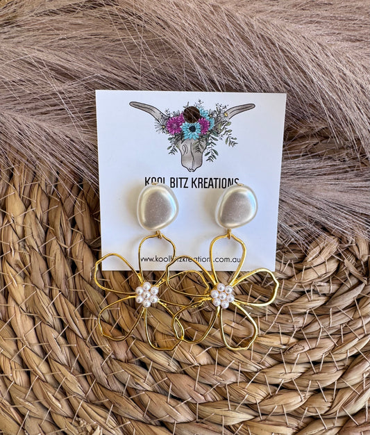 Gold Dangle Flower Earrings